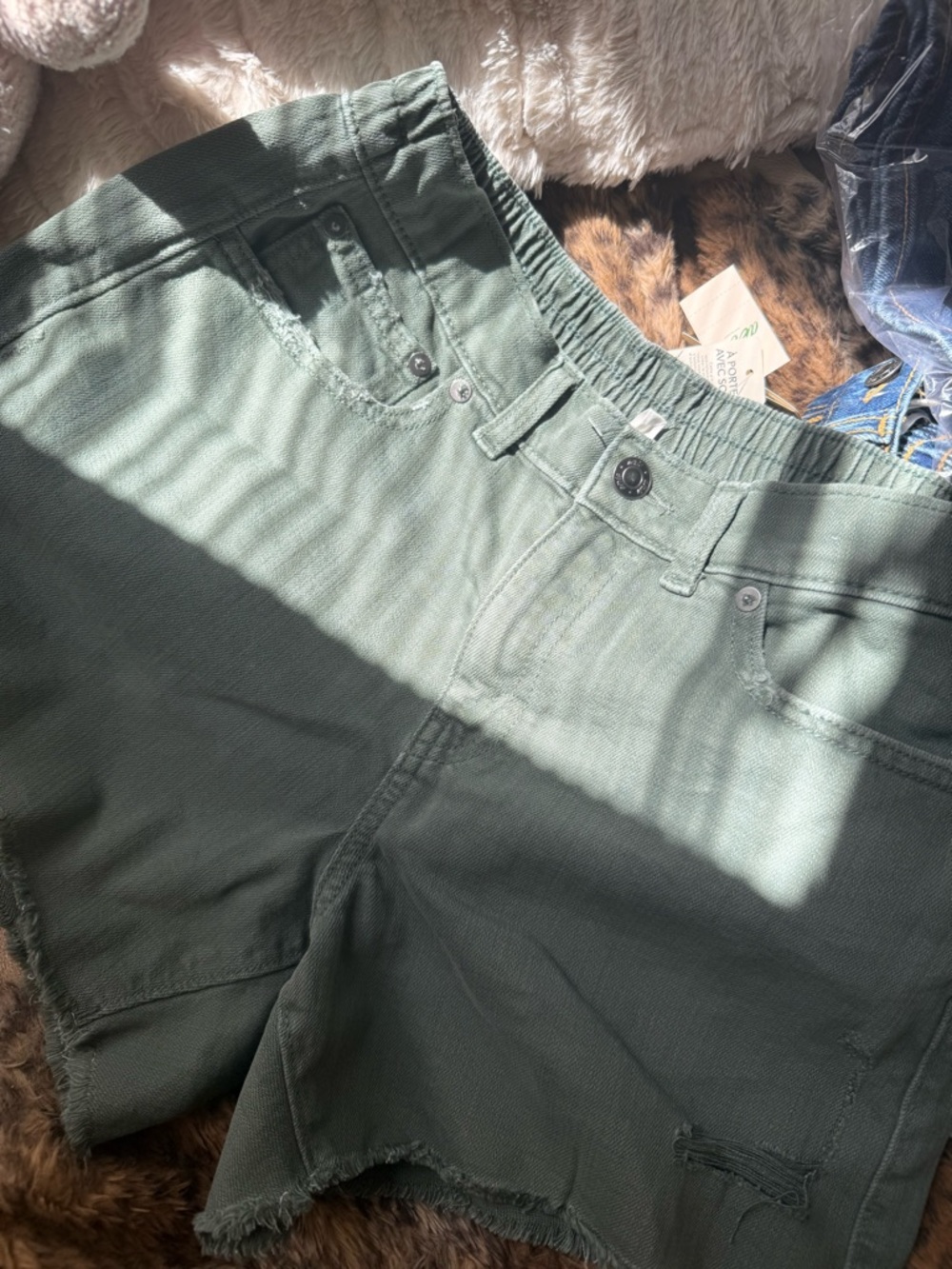 Aerie Olive Green Frayed Hem Utility Shorts